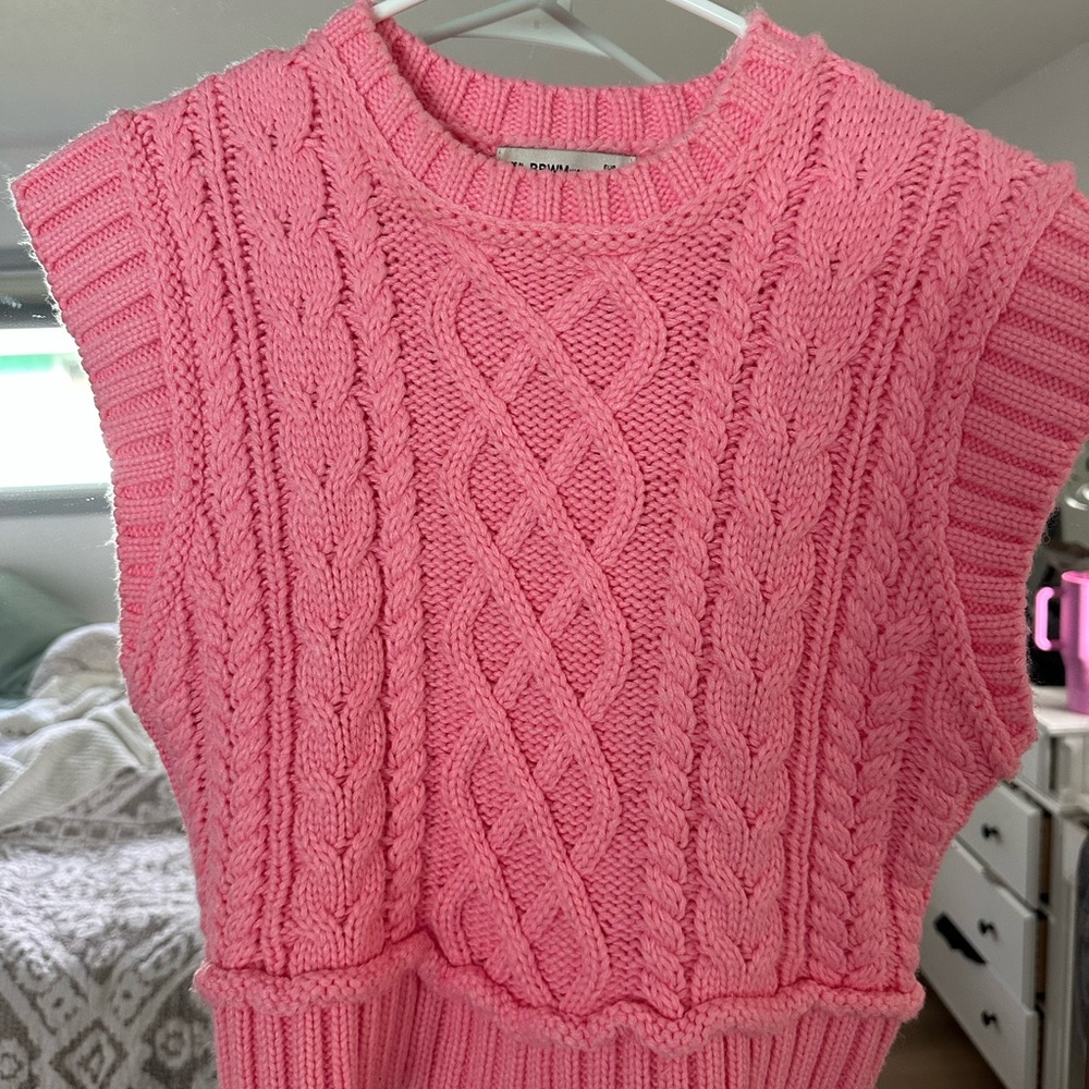 Vibrant Pink Cable Knit Sleeveless Sweater